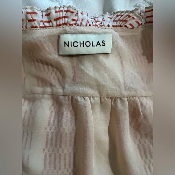 Nicholas cream and red striped ruffle silk button-down blouse - Picture 4 of 10